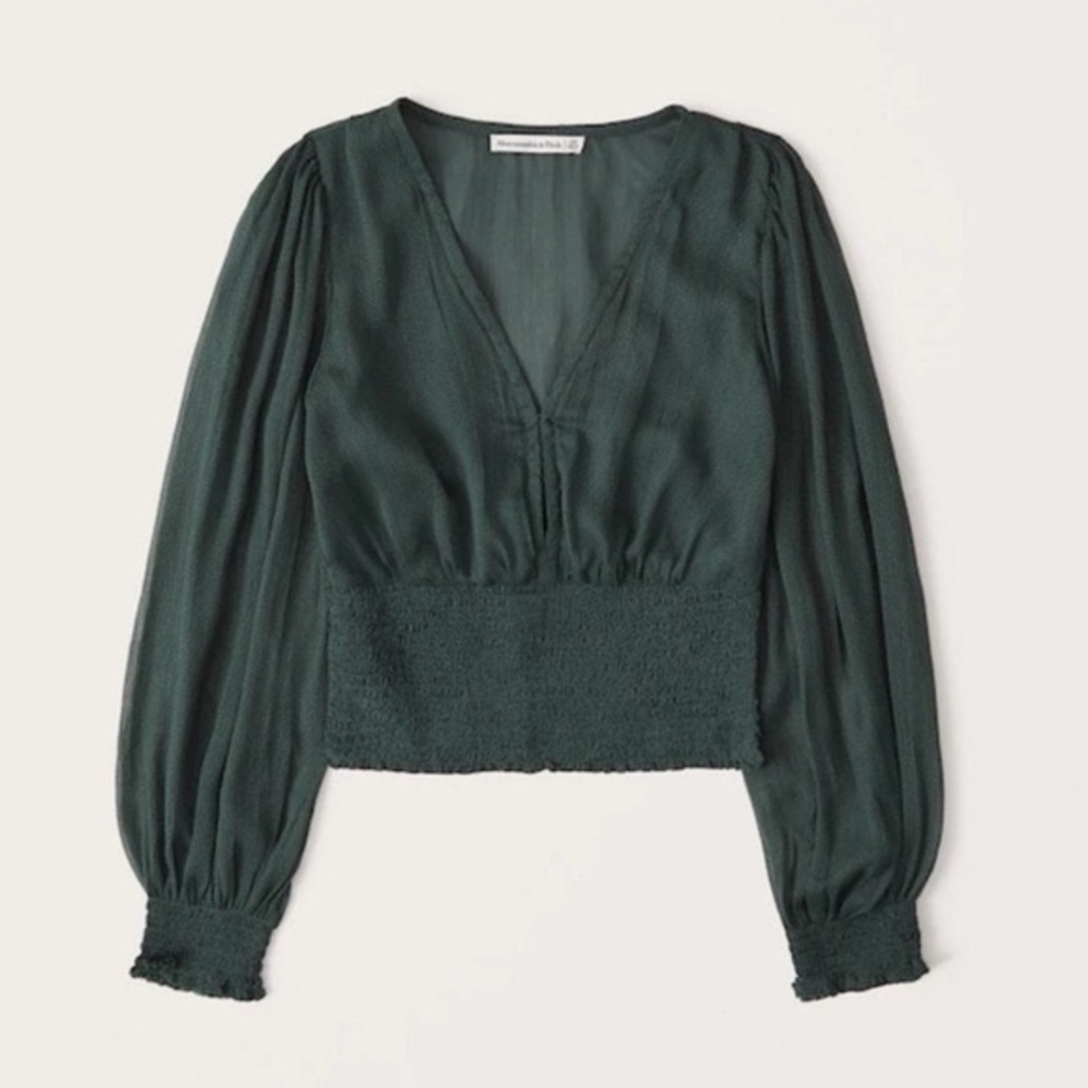 Abercrombie & Fitch Dark Green V-Neck Blouse